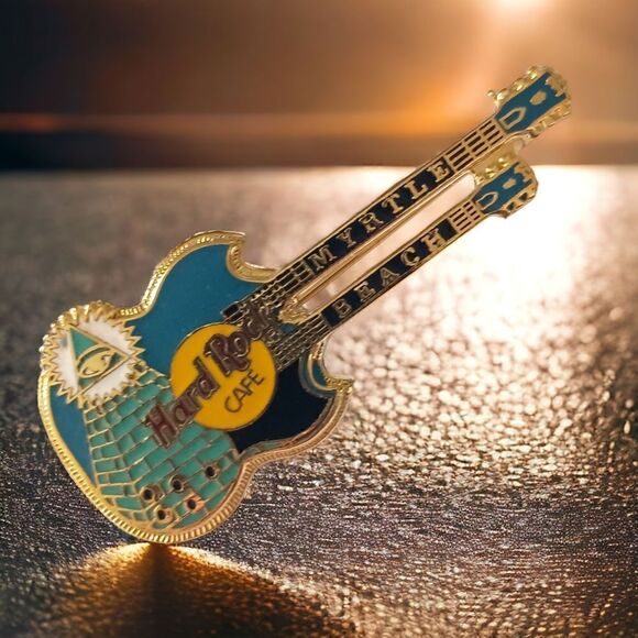 Hard Rock Cafe Pin Myrtle Beach Doubleneck Guitar Eye Of Knowledge Pyramid Vtg. - Picture 6 of 11